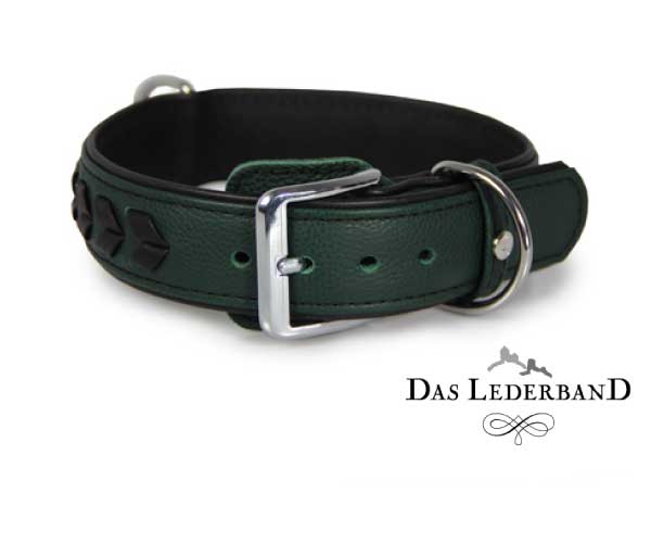 Das Lederband halsband Granada, Groen/Zwart