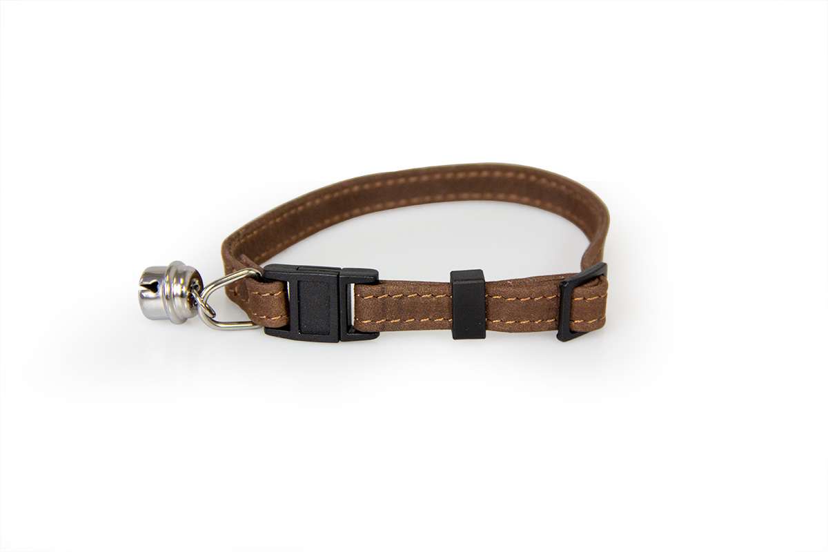 Das Lederband kattenhalsband met clicksluiting mocca