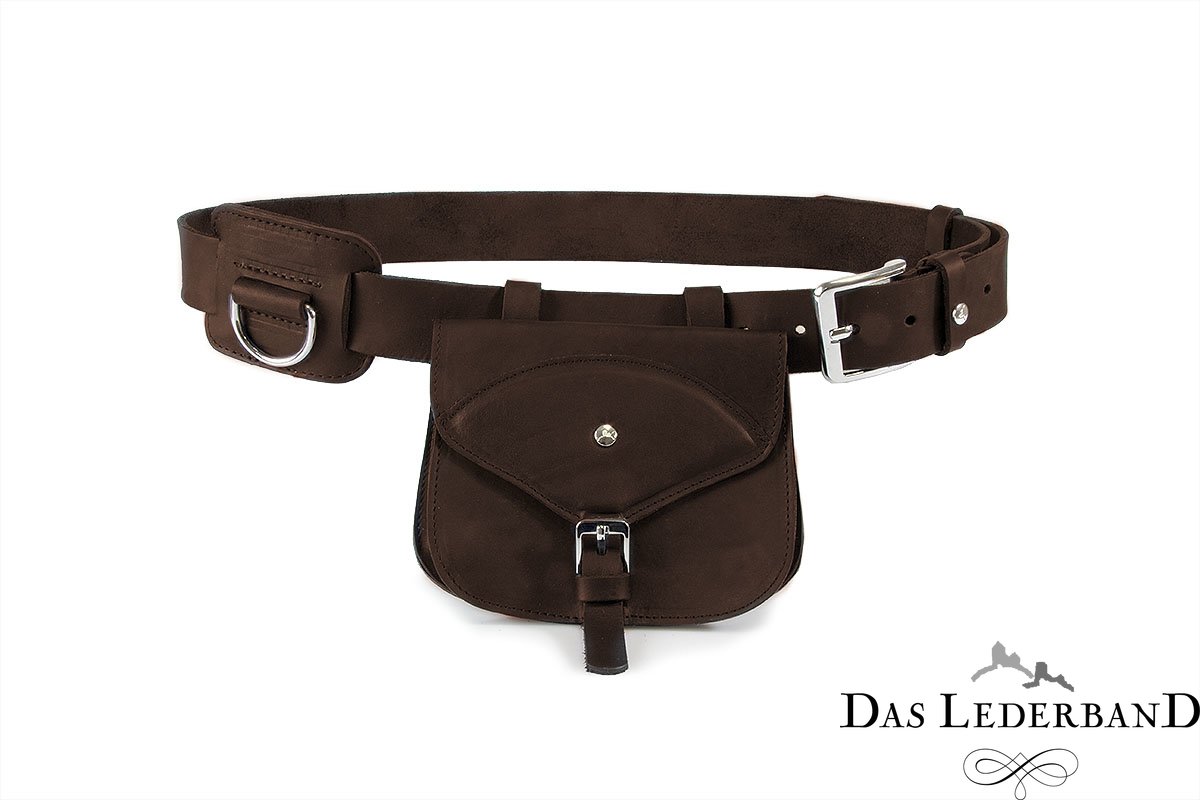 Das Lederband Jachtriem met D-Ring en Tas, Mocca