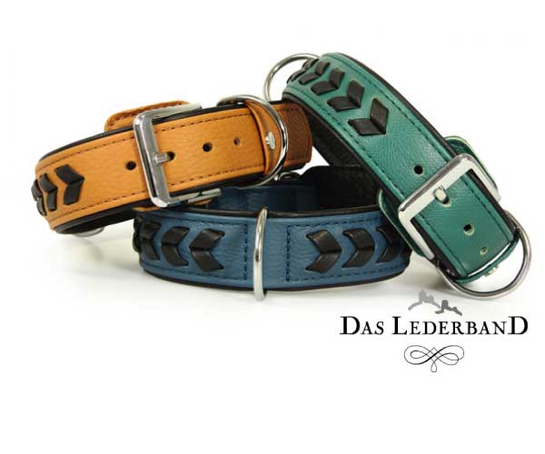 Das Lederband halsband Granada, Groen/Zwart