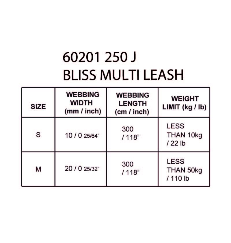 Rukka Pets Bliss multi riem, maattabel